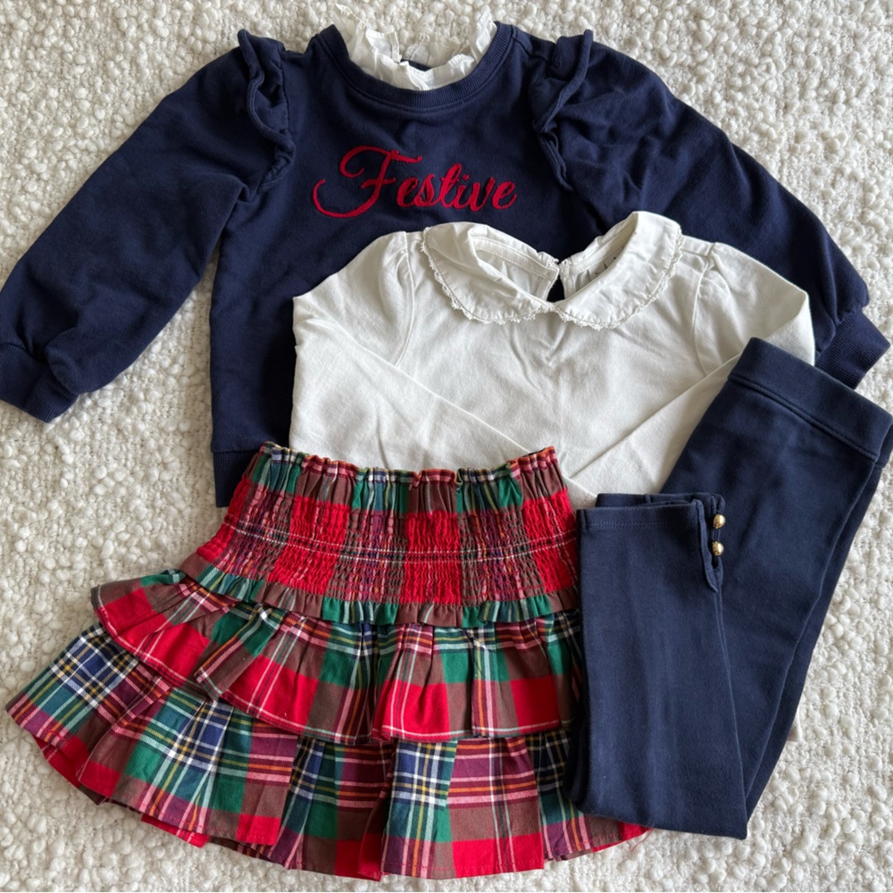 Festive Plaid Skirt and Navy Top Set
